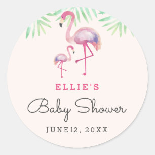 Rond Sticker Baby shower Flamant rose rose