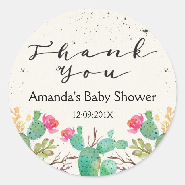 Rond Sticker Baby shower floral Cactus (Devant)
