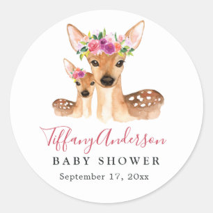Rond Sticker Baby shower Floral Sweet Deer Et Baby