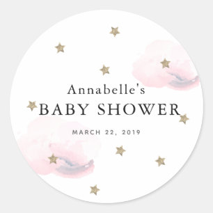 Rond Sticker Baby shower Gold Stars & Clouds Rose
