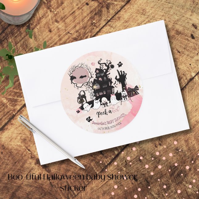 Rond Sticker Baby shower Halloween "Peek a Boo" (Peek a Boo Halloween Baby Shower Sticker)