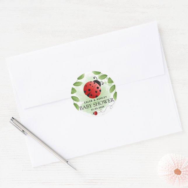 Rond Sticker Baby shower Ladybug mignon (Enveloppe)