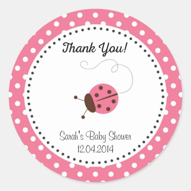 Rond Sticker Baby shower Ladybug rose (Devant)
