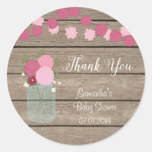 Rond Sticker Baby shower Mason Jar Fleurs