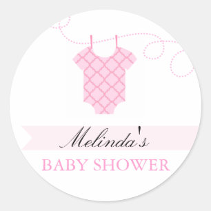Rond Sticker Baby shower moderne en tissu rose