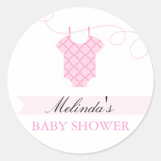 Rond Sticker Baby shower moderne en tissu rose