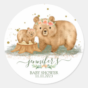 Rond Sticker Baby shower Ours Woodland   Favori d'événe