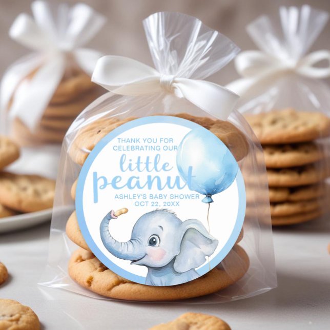 Rond Sticker Baby shower petit arachide - bleu (Baby Shower Thank You Favor Sticker)