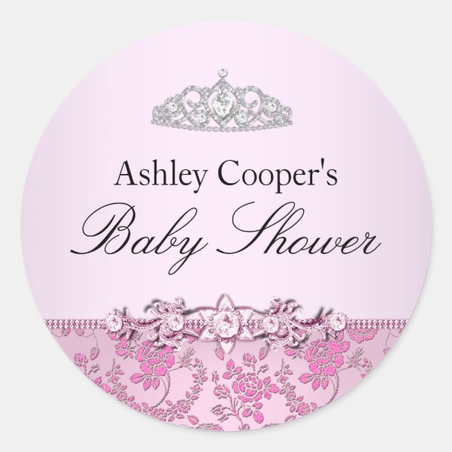 Rond Sticker Baby shower princesse rose (Devant)