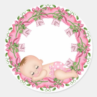Rond Sticker Baby shower rose avec Baby floral