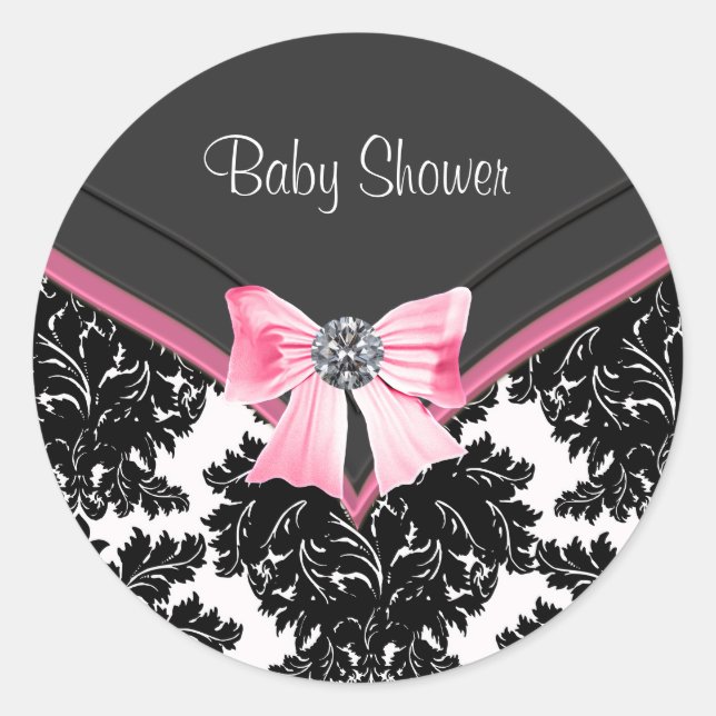 Rond Sticker Baby shower rose noir Damask rose (Devant)