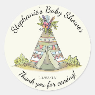 Rond Sticker Baby shower sauvage de Teepee Tribal Favor