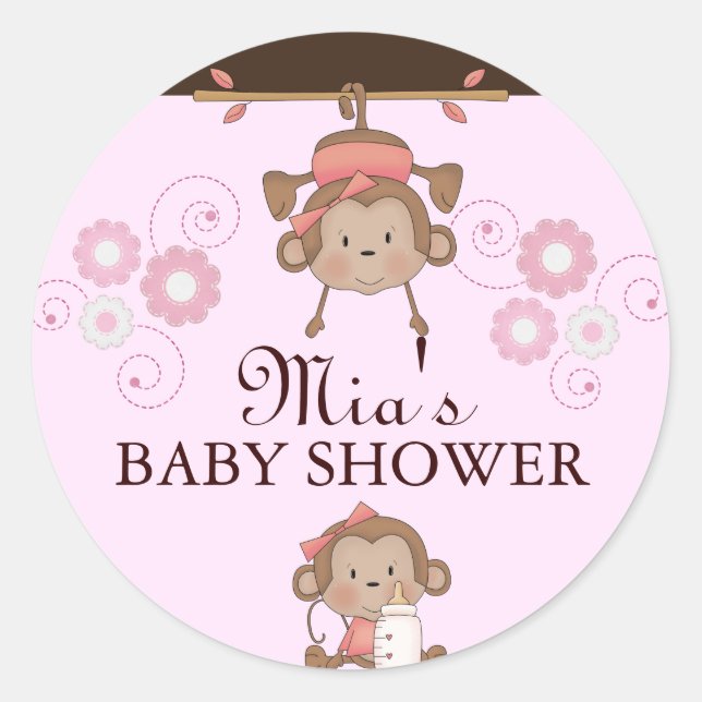 Rond Sticker Baby shower singe rose (Devant)