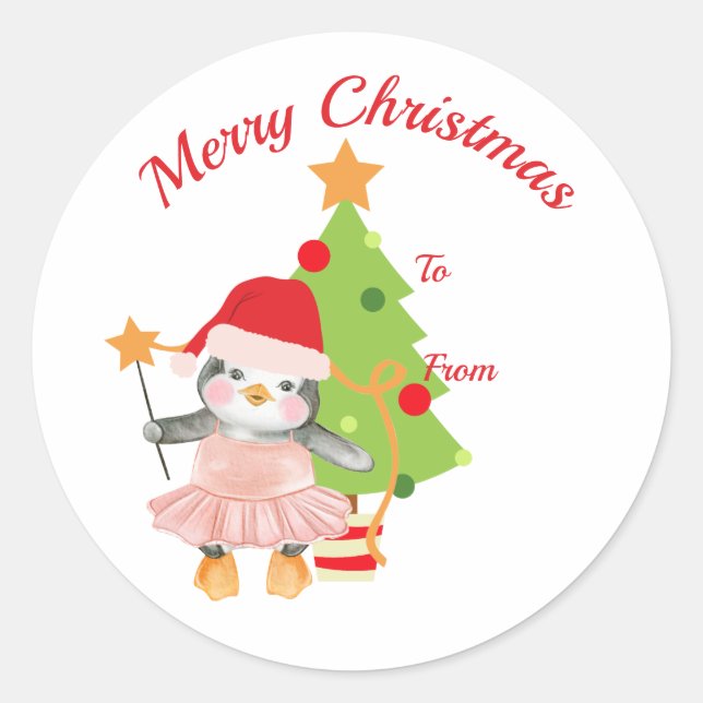 Rond Sticker Ballerina de pingouin mignon (Devant)