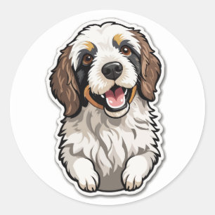 Rond Sticker Bernedoodle joyeux : Chien de race mixte