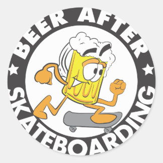 Rond Sticker Bière Après Skateboard