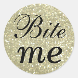 Rond Sticker Black and Glittery Gold Bite Me