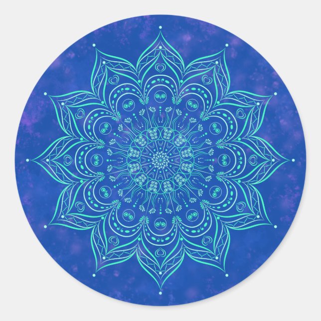 Rond Sticker bleu et Aqua Mandala (Devant)