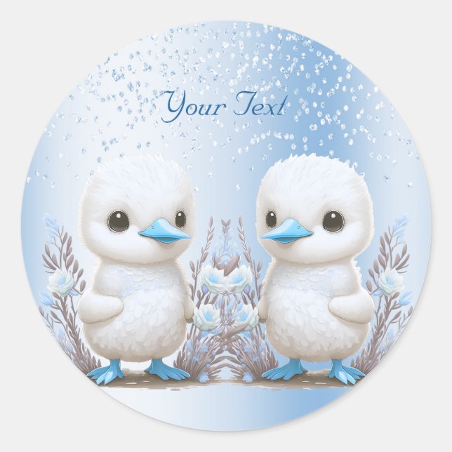 Rond Sticker bleu floral Twin Ducks (Devant)