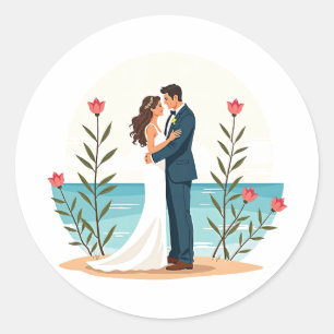 Rond Sticker Bliss Mariage Plage