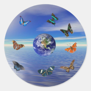 Rond Sticker Blue Earth Butterflies