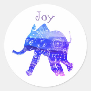 Rond Sticker Blue Mandala Baby Elephant Joy