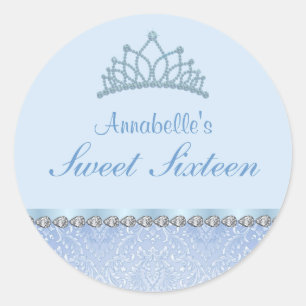 Rond Sticker Blue Tiara & Damask Sweet16