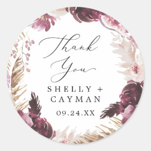 Rond Sticker Boho Pampas Grass Merci de mariage Favor