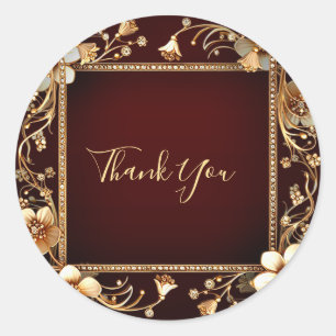 Rond Sticker Bourgogne Golden Flowers