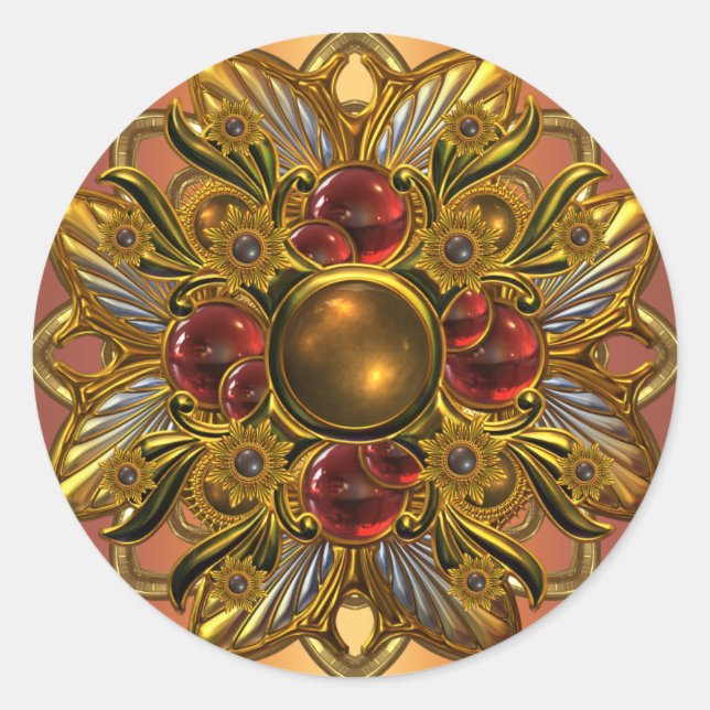 Rond Sticker Bright Red Gold Jewel (Devant)