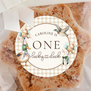 Rond Sticker Brown One Lucky Duck Balloon 1er Anniversa