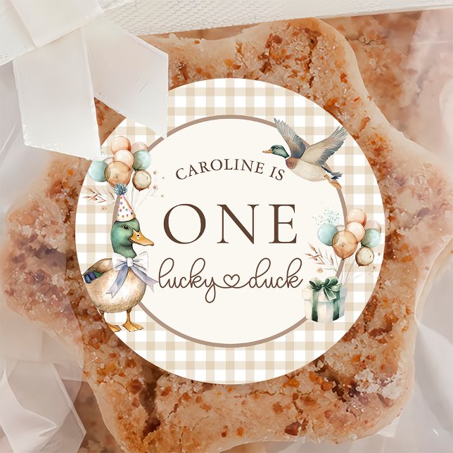 Rond Sticker Brown One Lucky Duck Balloon 1er Anniversa (Créateur téléchargé)