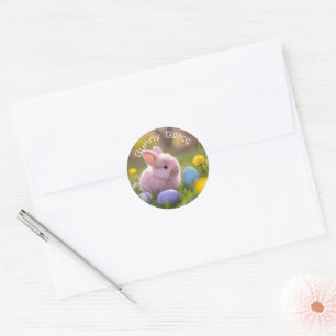 Rond Sticker Bunny Rose Fluffy - mignon, Pastel Pâques