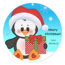 Sticker cadeau de Noël Pingouin mignon