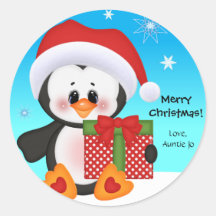 Sticker cadeau de Noël Pingouin mignon
