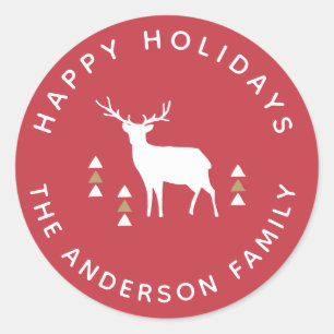 Rond Sticker cadeau Red and Gold Reindeer Happy Holiday