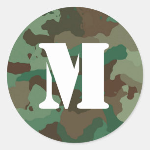 Rond Sticker Camo Vert avec Monogramme Blanc Gras