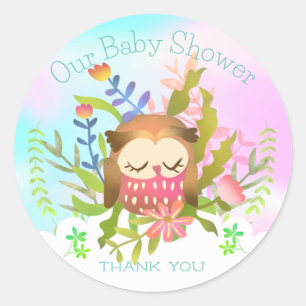 Rond Sticker Carré pour bébé Chouette couchée
