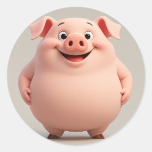 Rond Sticker Cartoon Cochon Rire