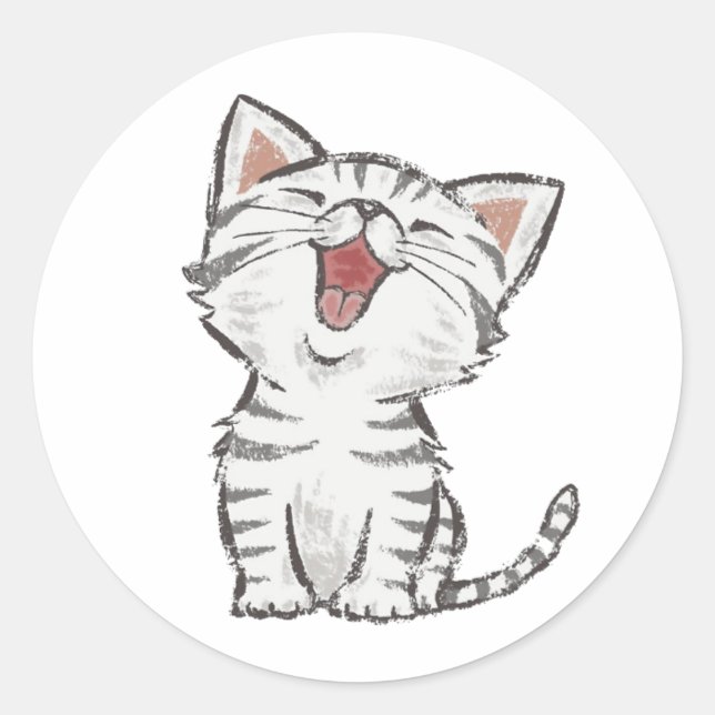 Rond Sticker chaton à mâcher joyeux gris (gris) (Devant)