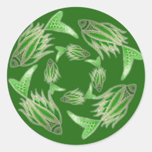 Rond Sticker circulaire de poisson vert