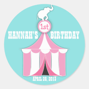 Rond Sticker Circus Tent & Elephant Anniversaire de enf