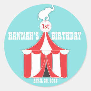 Rond Sticker Circus Tent & Elephant Anniversaire de enf