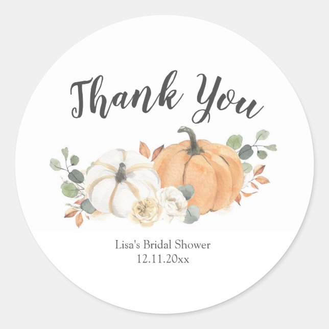 Rond Sticker Citrouille Floral Blanc Automne (Devant)
