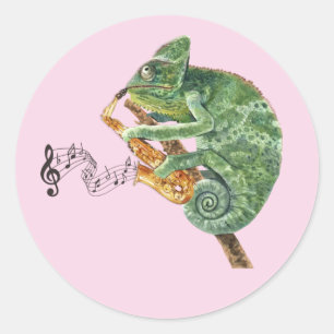 Rond Sticker Classic Round Saxophone Chameleon Jazz