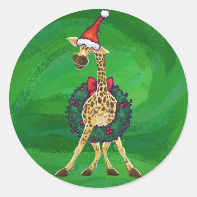 Rond Sticker classique de Noël de la Giraffe (Devant)