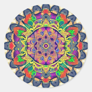 Rond Sticker classique Mandala Rouge et Vert