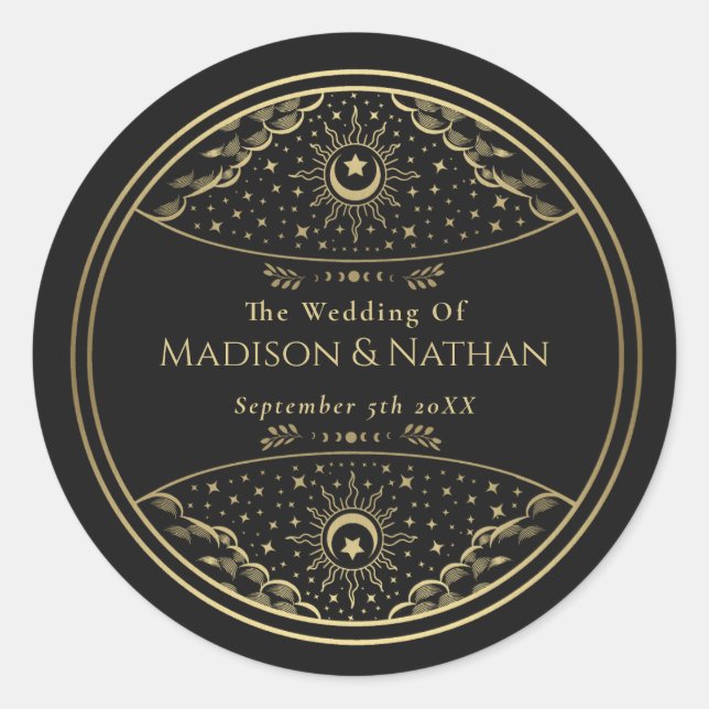 Rond Sticker classique Mariage de Tarot Elegant Or (Devant)