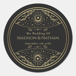 Rond Sticker classique Mariage de Tarot Elegant Or