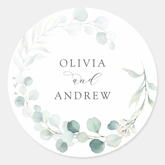 Rond Sticker classique Mariage Eucalyptus (Devant)